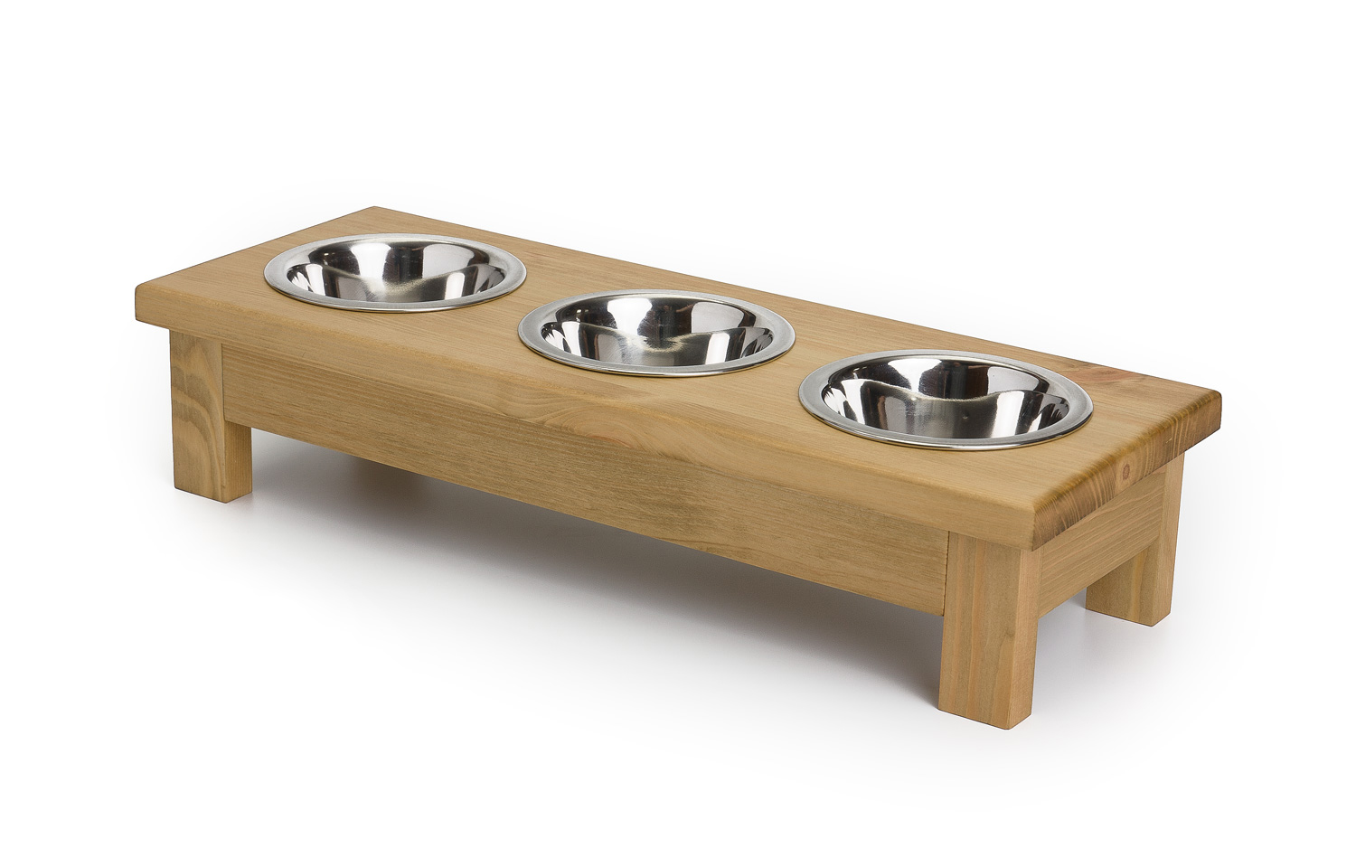 Stojak na 3 miski dla psa i kota XS 0,22 L– Drewniany, personalizowany 3 Stojak dla psa i kota z trzema miskami XS 0,22 L
