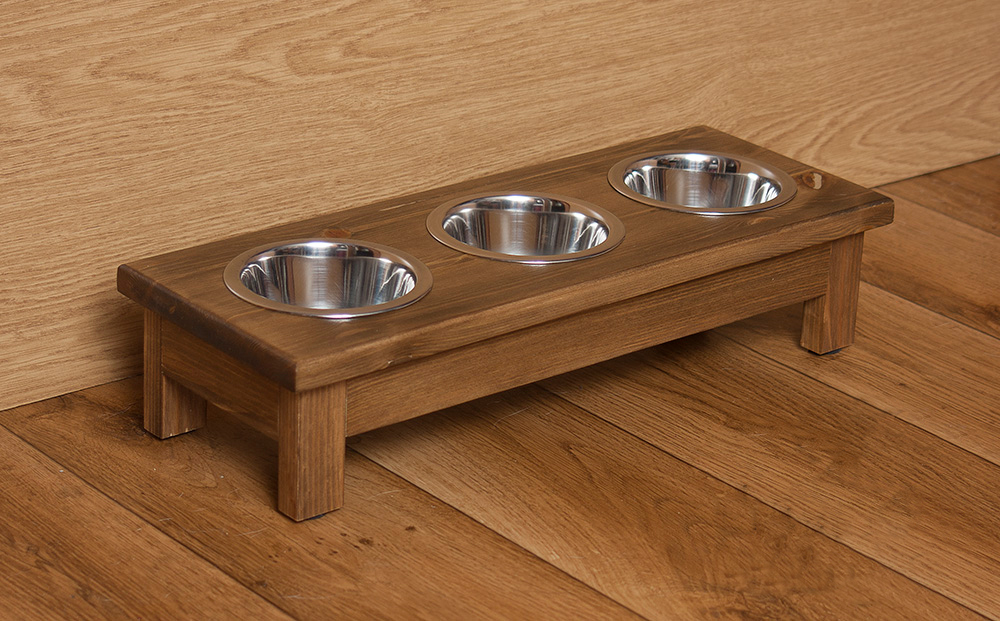 Stojak na 3 miski dla psa i kota XS 0,22 L– Drewniany, personalizowany 11 Bufet stojak trzy miski pies/kot XS