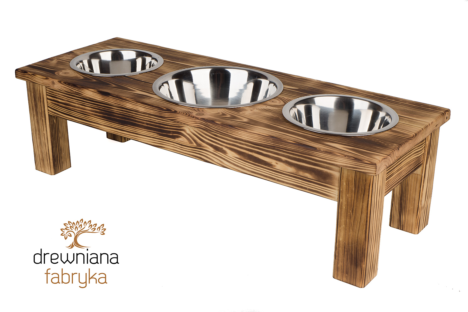 Stojak z miskami dla dużego psa MIX L/XL 4 Stojak na miski dla psa drewniany