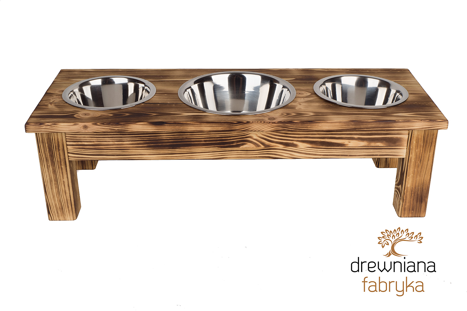Stojak z miskami dla dużego psa MIX L/XL 3 Stojak na miski dla psa drewniany